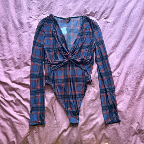 NWT Free People Only Hearts Lake District Twist Body Blue Plaid XL Mesh - Picture 4 of 5